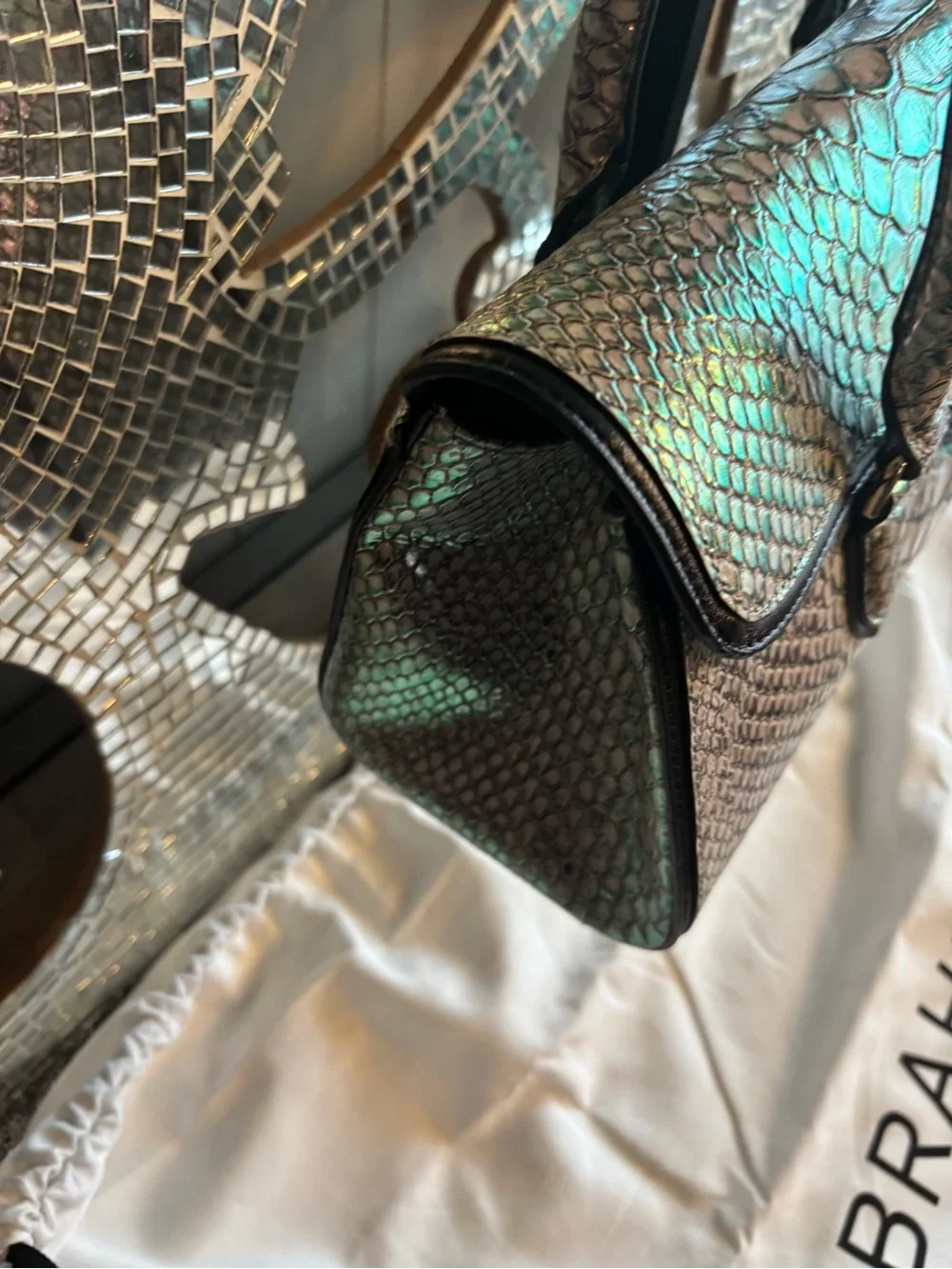 ⭐️Brahmin Metallic Silver‎ Embossed Satchel
